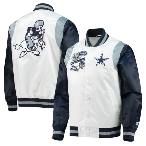 White/Navy Retro The All-american Dallas Cowboys Satin Jacket - Image 3