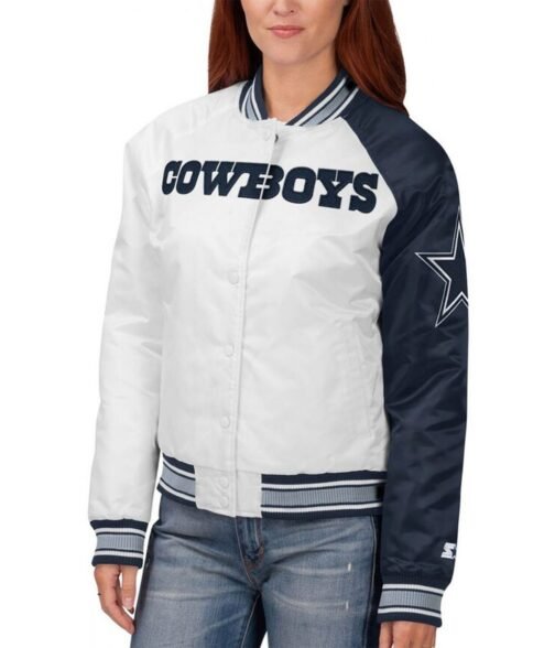Starter Dallas Cowboys Endzone White and Blue Satin Jacket - Image 4