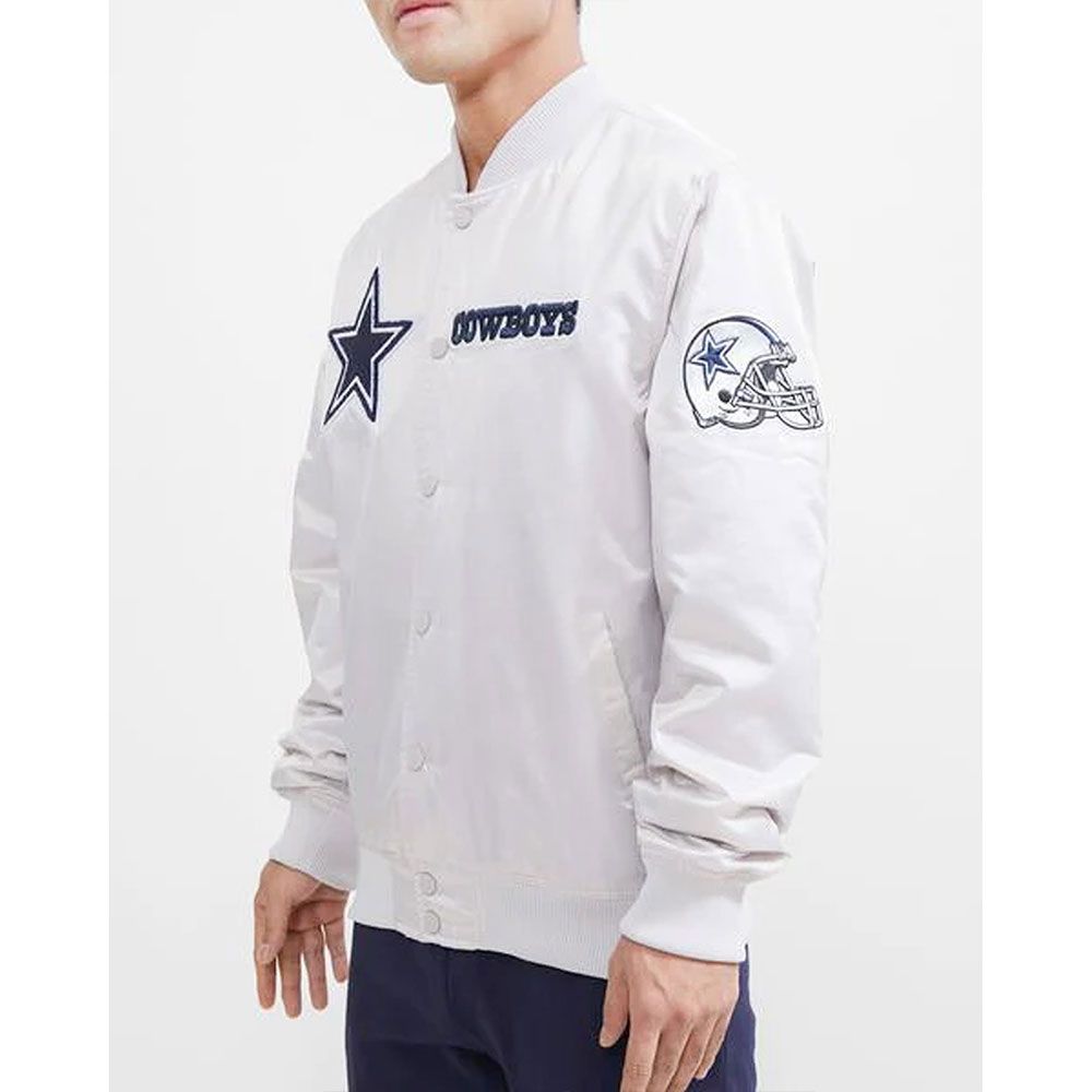 Dallas Cowboys Chest Hit Logo Satin Jacket - Image 6