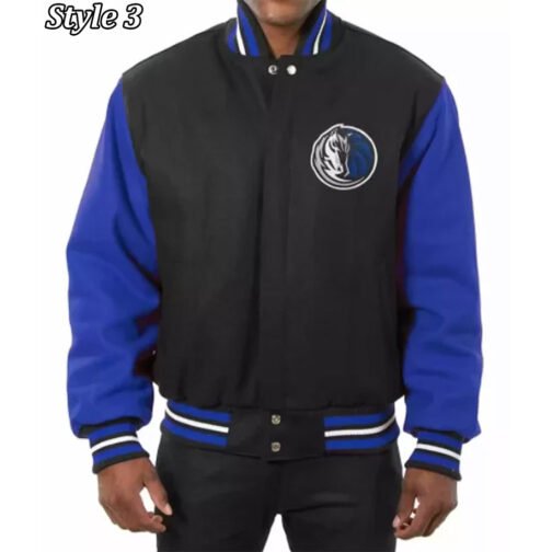 Varsity Dallas Mavericks NBA Blue and White Jacket - Image 3