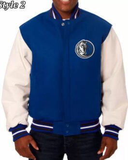 Varsity Dallas Mavericks NBA Blue and White Jacket