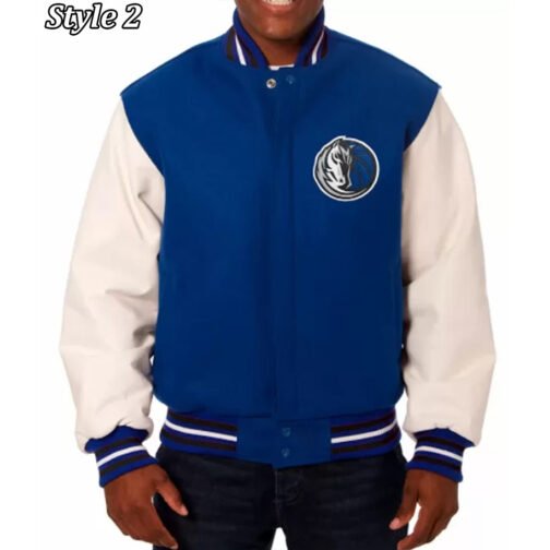 Varsity Dallas Mavericks NBA Blue and White Jacket - Image 2
