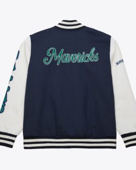 Dallas Mavericks Navy and White Fleece Varsity Jacket
