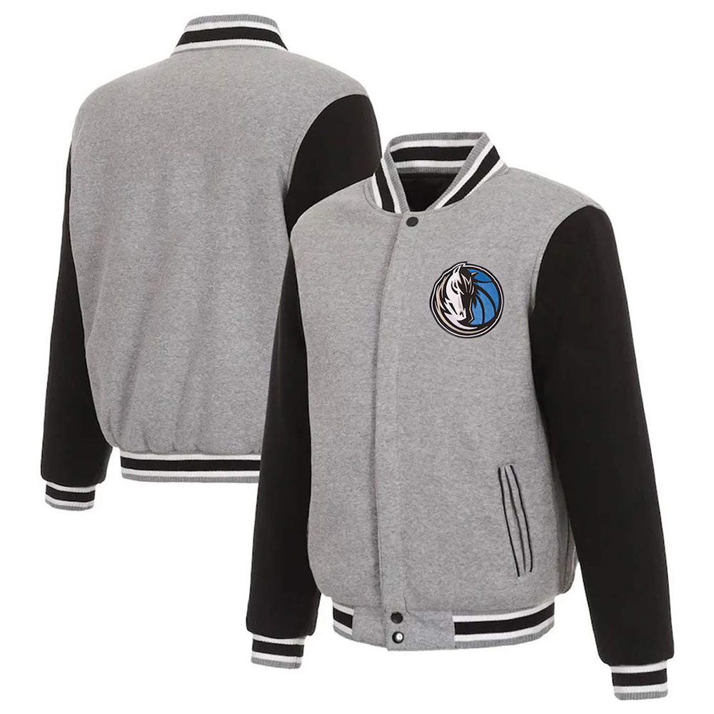Dallas Mavericks Gray and Black Varsity Wool Jacket - Image 3