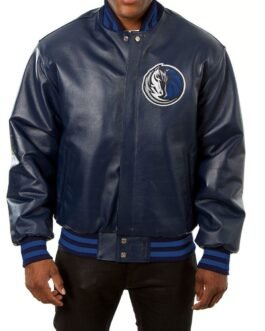 Varsity Dallas Mavericks Navy Blue Leather Jacket