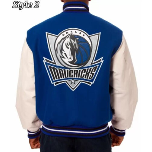 Varsity Dallas Mavericks NBA Blue and White Jacket - Image 5