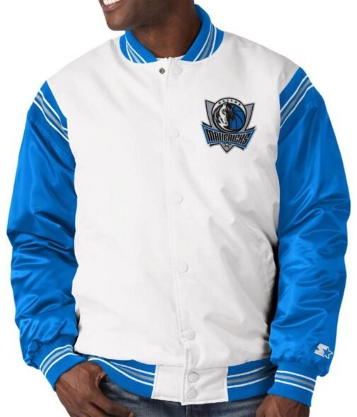 Dallas Mavericks Renegade Full-Snap White and Blue Satin Jacket - Image 4