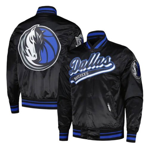 Dallas Mavericks Script Tail Black Satin Jacket - Image 2