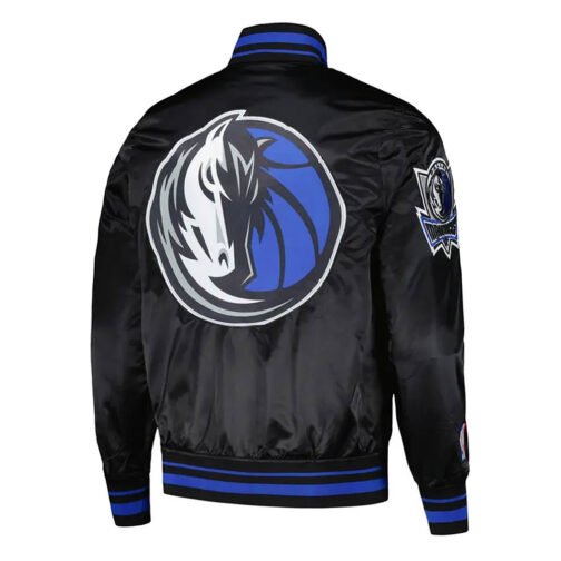 Dallas Mavericks Script Tail Black Satin Jacket - Image 3