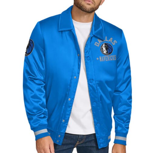 Dallas Mavericks Stitch Applique Blue Satin Jacket