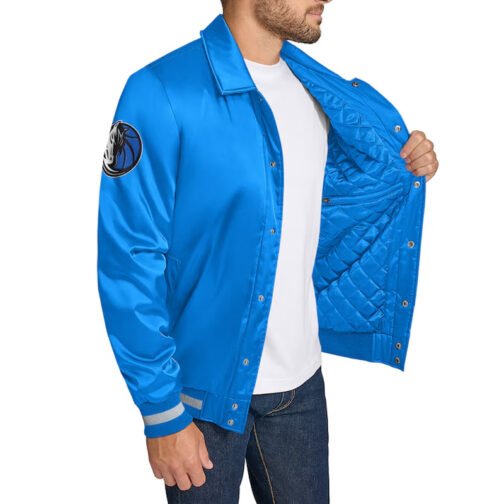 Dallas Mavericks Stitch Applique Blue Satin Jacket - Image 3