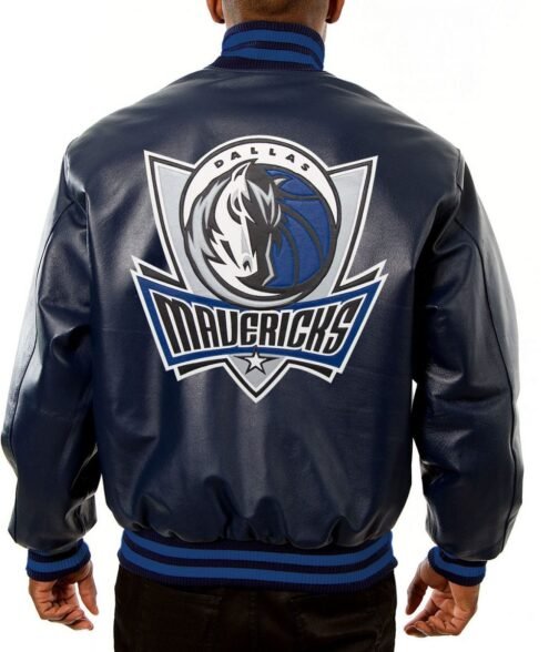 Varsity Dallas Mavericks Navy Blue Leather Jacket - Image 2