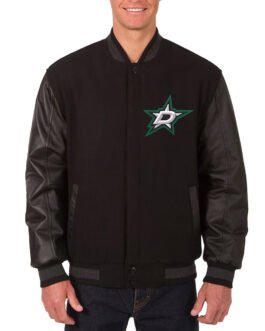 Dallas Stars Wool/Leather Black Varsity Full-Snap Jacket