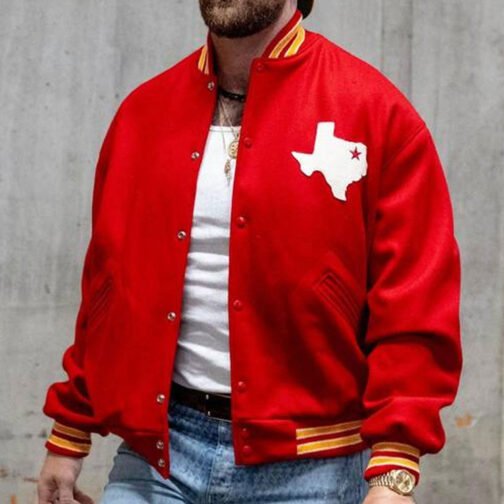 Travis Kelce Dallas Texans Red Varsity Wool Jacket - Image 7