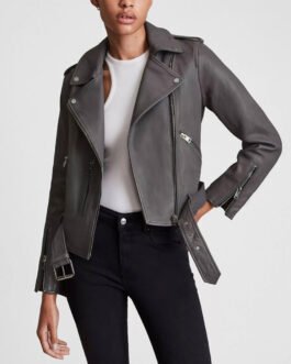 Jaime Lee Kirchner Bull Grey Belted Leather Jacket