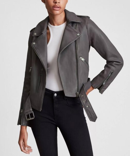 Jaime Lee Kirchner Bull Grey Belted Leather Jacket