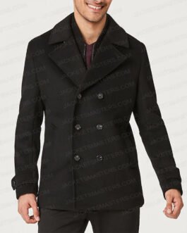 Evil Mike Colter Black Wool Peacoat