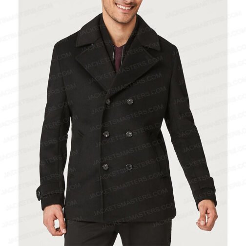 Evil Mike Colter Black Wool Peacoat