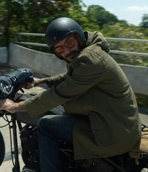 David Beckham Biker Green Cotton Jacket - Image 2