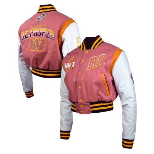 DC Proper Washington Commanders Pink Cropped Varsity Jacket - Image 4