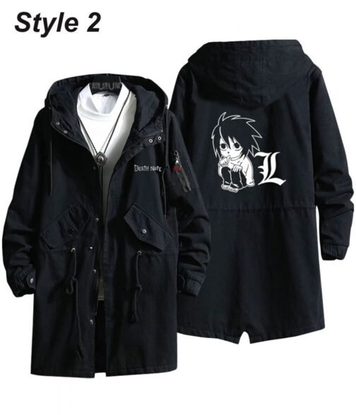 Death Note Black Cotton Hooded Coat - Image 2