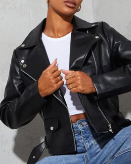 Love Island Deborah Chubb Black Biker Leather Jacket
