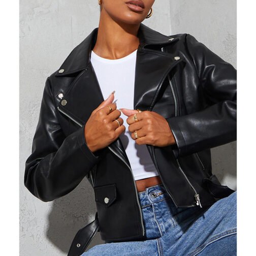 Love Island Deborah Chubb Black Biker Leather Jacket