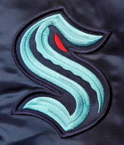 Deep Seattle Kraken The Leader Navy Blue and Light Blue Satin Jacket - Image 5
