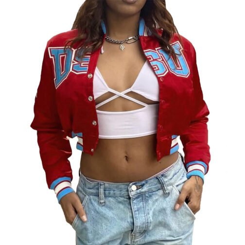 Women’s Delaware State University Burgundy Cropped Jacket - Image 3