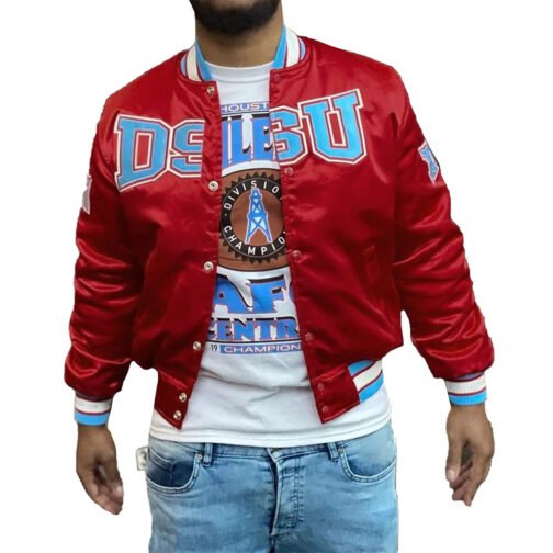 Men’s Burgundy Delaware State University Satin Jacket - Image 3