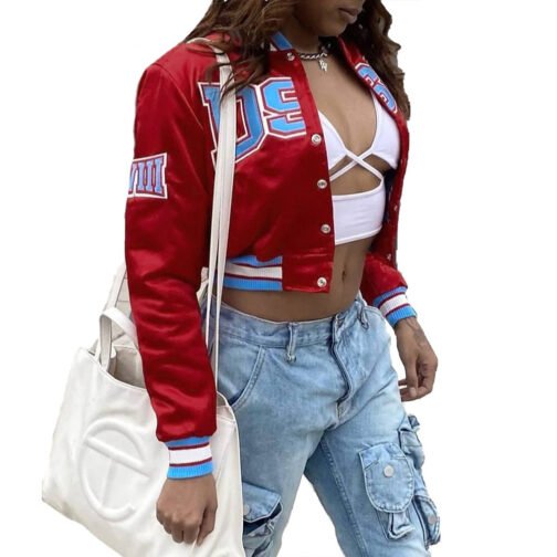 Women’s Delaware State University Burgundy Cropped Jacket - Image 4