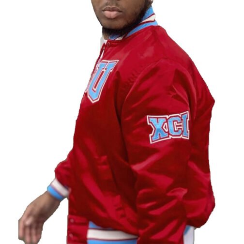Men’s Burgundy Delaware State University Satin Jacket - Image 4