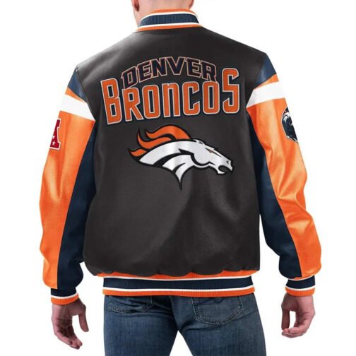 Denver Broncos Black Varsity Full-Zip Leather Jacket - Image 2