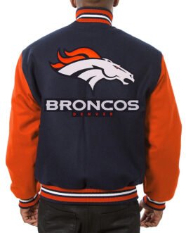 Denver Broncos Blue and Orange Varsity Orange Wool Jacket