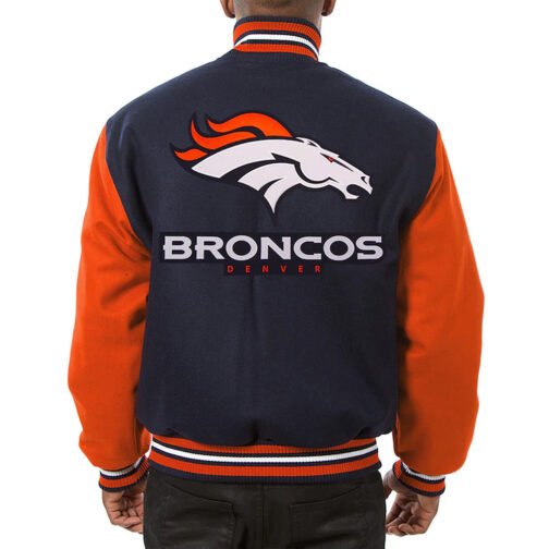 Denver Broncos Blue and Orange Varsity Orange Wool Jacket - Image 2