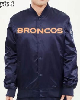 Denver Broncos Navy Blue Satin Jacket