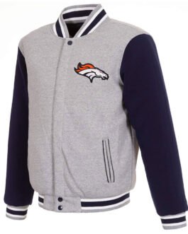 Denver Broncos Varsity Gray and Navy Blue Jacket
