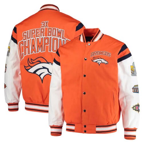 Denver Broncos Home Team Orange and White Jacket - Image 3