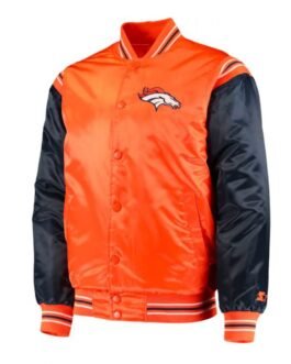 Denver Broncos Blue and Orange Varsity Satin Jacket