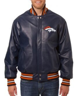Varsity Denver Broncos Navy Blue Leather Jacket