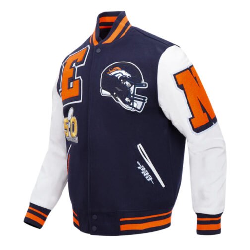 Denver Broncos Mashup Rib Varsity Wool/Leather Jacket - Image 3
