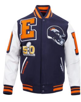 Denver Broncos Mashup Rib Varsity Wool/Leather Jacket
