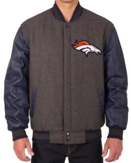 Navy and Charcoal Denver Broncos Varsity Jacket