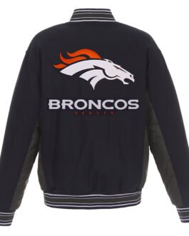 Denver Broncos Navy and Gray Wool Varsity Jacket