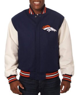 Navy/White Denver Broncos Two-Tone Varsity Jacket