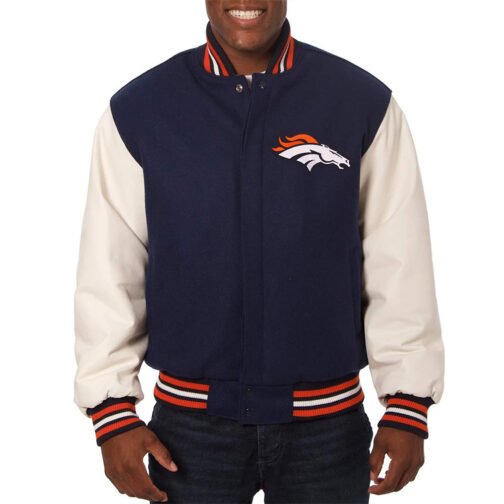 Navy/White Denver Broncos Two-Tone Varsity Jacket