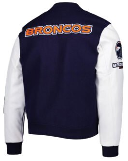 Denver Broncos Logo Navy and White Varsity Jacket