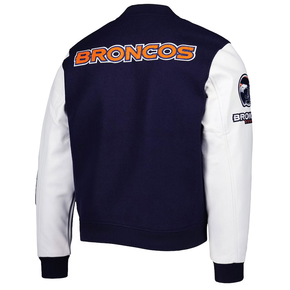 Denver Broncos Logo Navy and White Varsity Jacket - Image 2