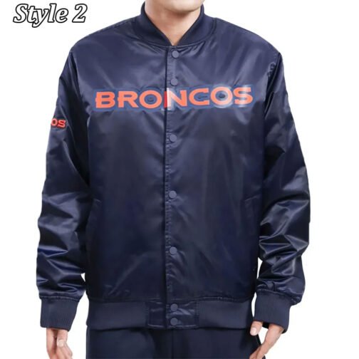 Denver Broncos Navy Blue Satin Jacket - Image 2