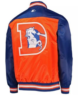 Denver Broncos Blue and Orange Varsity Satin Jacket